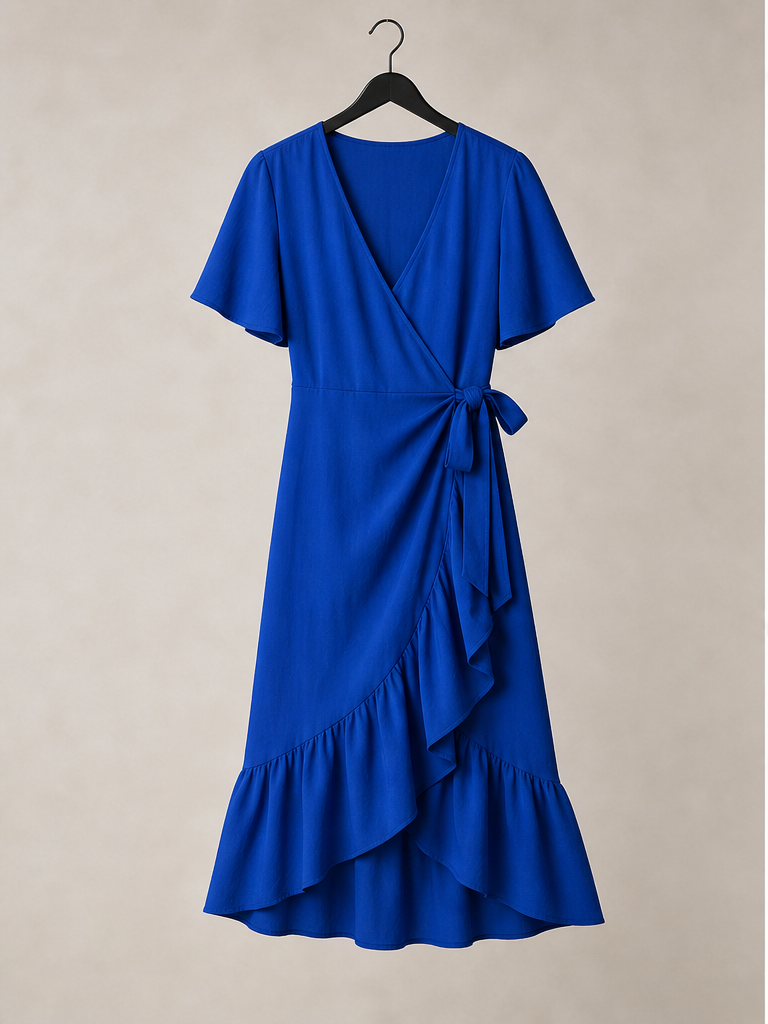 Cobalt Wrap Dress — flat-lay input