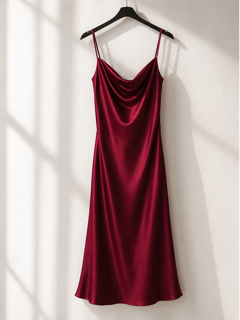 Burgundy Satin Dress — flat-lay input